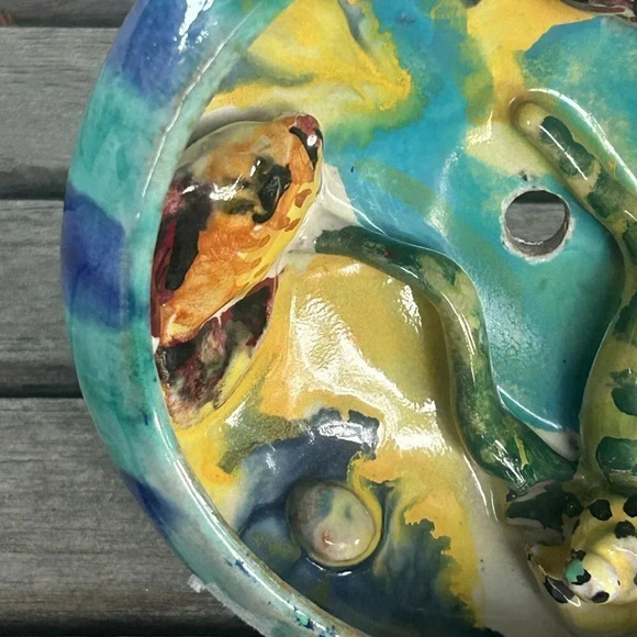 Italian Rustic Hand Painted Grotesque Majolica Pottery Sea Life Footed Dish Bowl - Picture 9 of 13